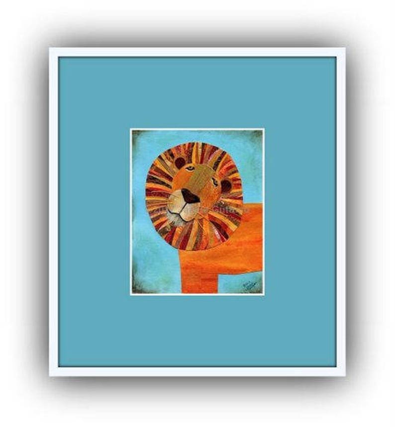 8 x 10" Acrylic lion painting print, Giclee, Lion collage wall art, Safari room decor, Jungle animal nursery art, Lion art print, Leo gift bild 5