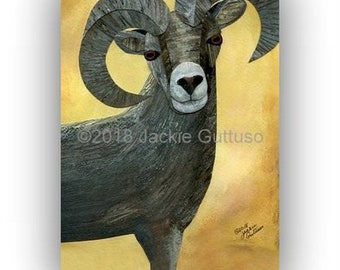 Bighorn sheep wall art print, 5 x 7 Giclee, Ram collage art, Nursery art, Texas animal, Southwestern Desert animal, Cabin art, Wildlife art