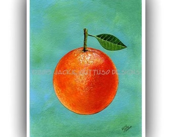 Acrylic orange fruit painting print, 8 x 10" Giclee, Citrus kitchen art, Bright colored fruit decor, Dining room wall art