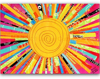 Colorful sun art print, 5 x 7" Giclee, Whimsical sun decor, Acrylic sun painting print, Bright colored playroom art, Nursery wall art