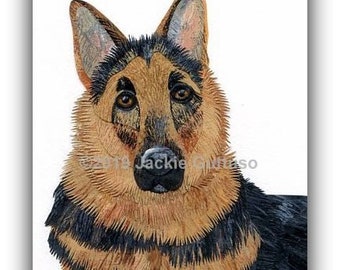 German sheperd art print 5 x 7", Giclee, Archival dog collage art, Acrylic dog painting print, Pet lover gift under 25, Animal collage art