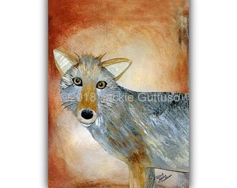 Coyote art print, Giclee 5 x 7", Southwest animal wall art, Collage, Decor, Western nursery art, Acrylic painting print, Mountain animal