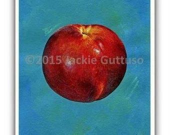 Acrylic nectarine painting print, Giclee 8 x 10", Kitchen wall art, Fruit art