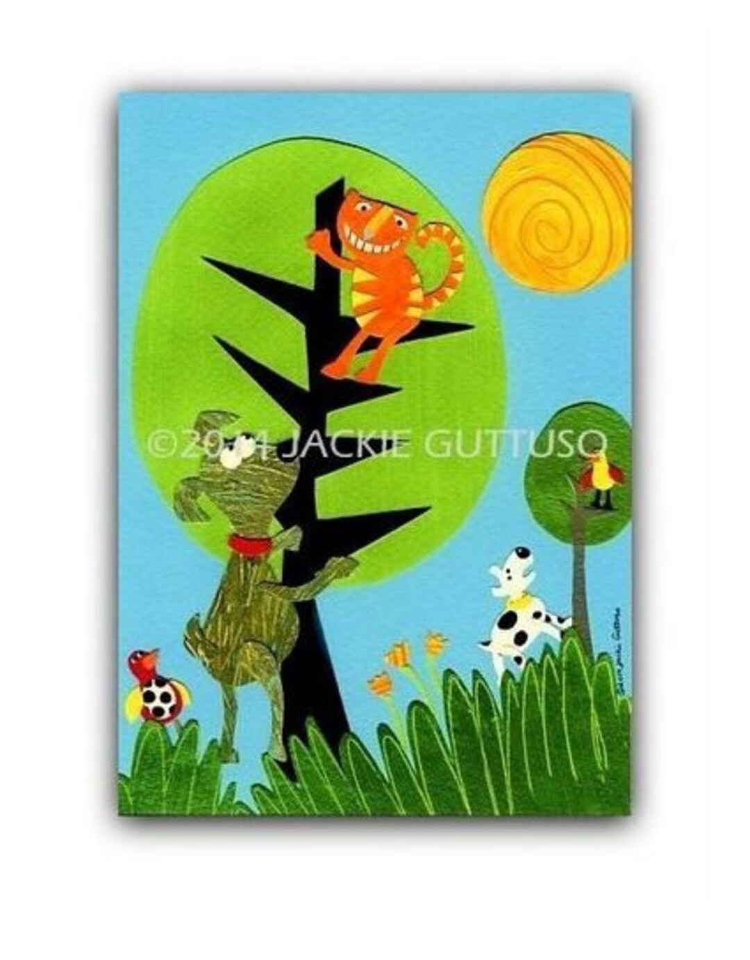 Cat and Dog Art Print 5 X 7 Giclee Cat in Tree Art Etsy