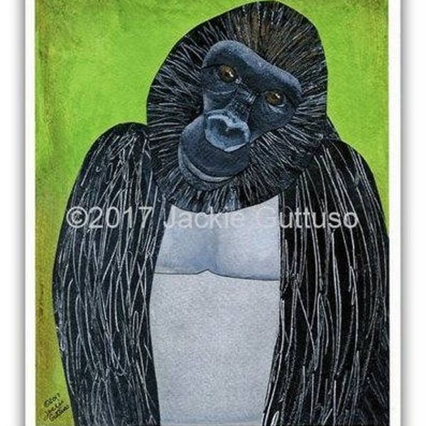 Gorilla art print, 8 x 10" Giclee, Colorful jungle animal nursery art, Acrylic painting print, Collage, Jungle decor, Wildlife, Safari art
