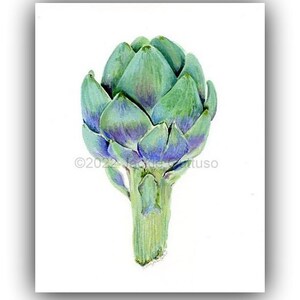 Acrylic artichoke painting print, 8 x 10&quot; Giclee, Artichoke art, Kitchen wall art, Vegetable painting