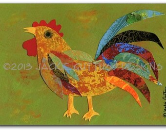 Acrylic rooster art print, Giclee, 5 x 7", Collage, Farmhouse wall art, Rooster decor, Acrylic chicken kitchen art, Farm animal nursery art