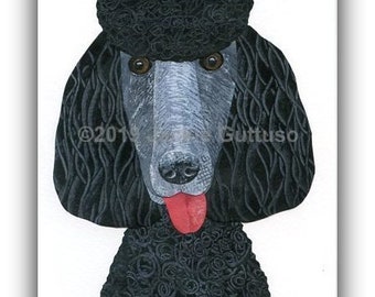 Black poodle art print 5 x 7", Giclee, Dog collage art, Poodle lover gift under 25, Acrylic poodle painting print, Dog nursery art, Animal