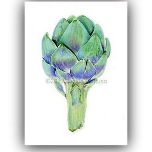Artichoke art print, 5 x 7&quot; Giclee, Acrylic vegetable painting print, Kitchen wall print, Food art