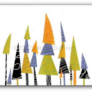 Modern Christmas tree art print, Giclee, 8 x 10, Gift under 30, Whimsical Christmas, Acrylic painting print, Holiday decor, Collage art