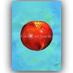5 x 7&quot; Nectarine painting print, Giclee, Kitchen wall art, Acrylic fruit painting paint, Dining room art, Food art print