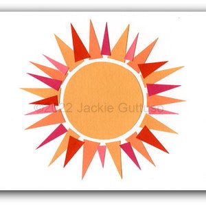 Sun art print 5 x 7&quot;, Giclee, Acrylic painting, Sun collage art, Modern sun print, Boho sun