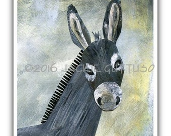Impresión artística de burro de 8 x 10 pulgadas, Giclée, decoración de guardería de granja, collage de animales, animal de granja, animal del suroeste, impresión de pintura acrílica de animales