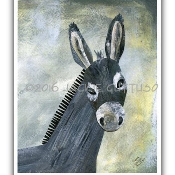 8 x 10" Donkey art print, Giclee, Farm nursery decor, Animal collage art, Farm animal, Southwestern animal, Acrylic animal painting print