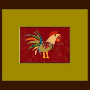 5 x 7" Whimsical rooster art print, Giclee, Collage, Rustic farmhouse chicken decor, Farm animal nursery art, Acrylic rooster painting print bild 4