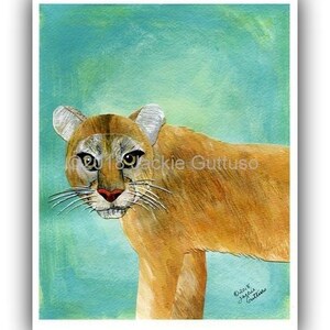 Cougar wall art print, Giclee 8 x 10&quot; Cougar collage, Mountain lion art, Acrylic painting print, Southwestern animal nursery, Texas animal