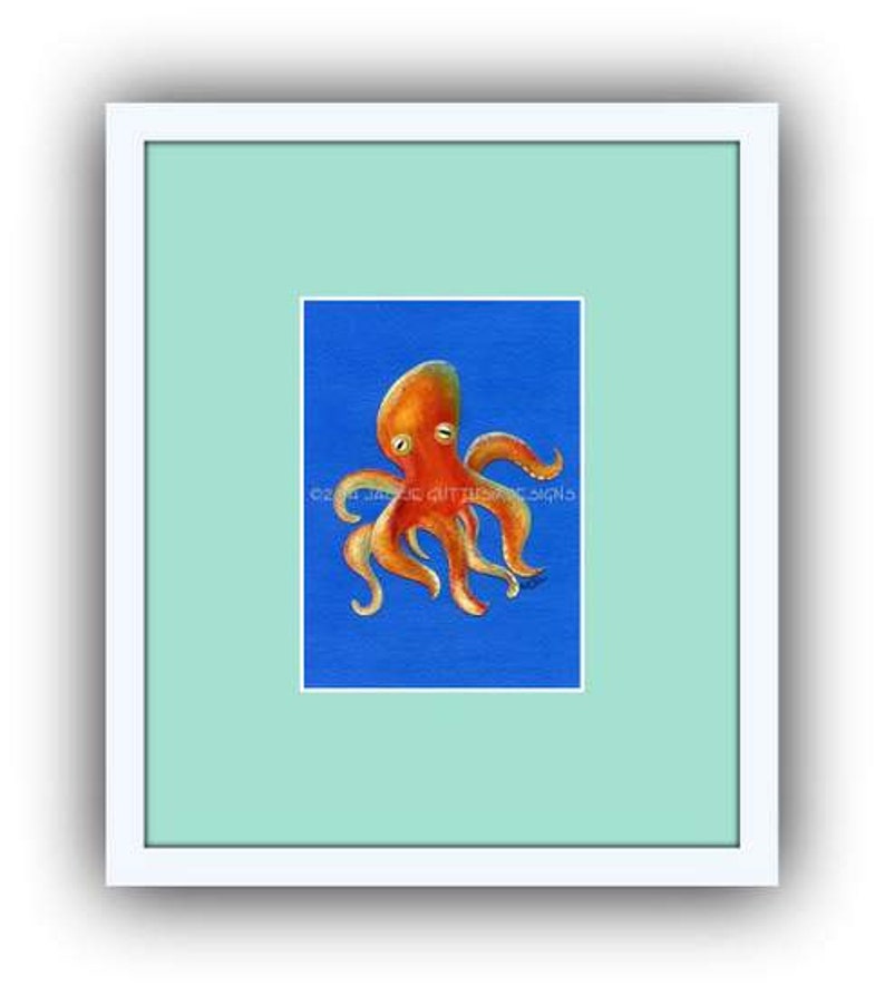 Octopus, Archives impression 5 x 7, impression de peinture acrylique octopus, océan art, nautique enfants art, art Teen, collage animaux de mer, décor de plage image 4