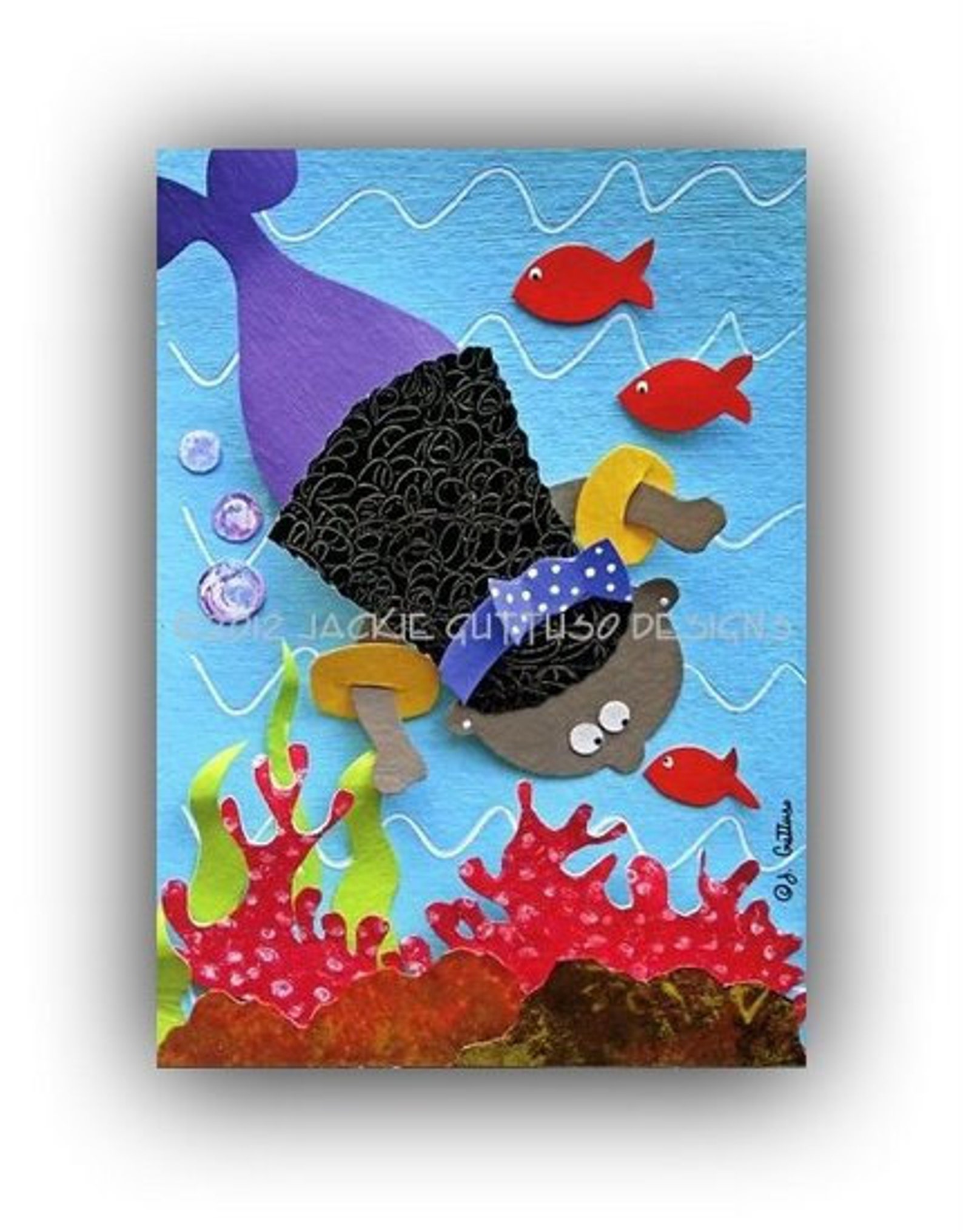 African American Mermaid Art, 5 X 7 Black Girl Mermaid Gift, Paper