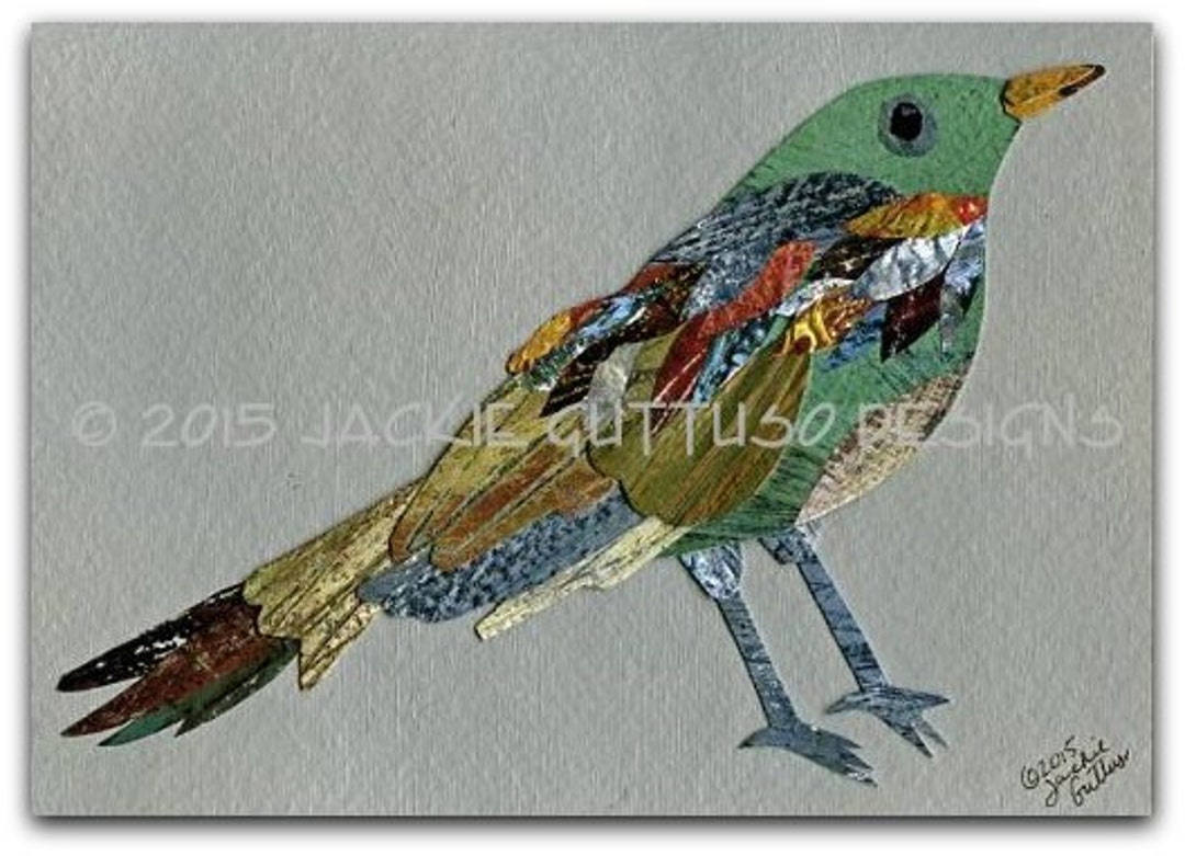 Bird Collage Art, 5 X 7 Giclee Print, Woodland Nursery Wall, Acrylic