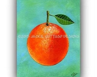 Orange fruit art print, Giclee 5 x 7", Acrylic orange painting print, Colorful kitchen art, Citrus fruit print, Food art, Fruit painting