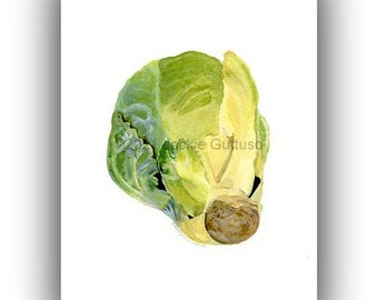 Brussel sprout art print, 5 x 7" Giclee, Acrylic vegetable painting print, Kitchen wall print, Food art