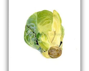 Acrylic brussel sprout painting print, 8 x 10" Giclee, Brussel sprout art, Kitchen art, Vegetable painting