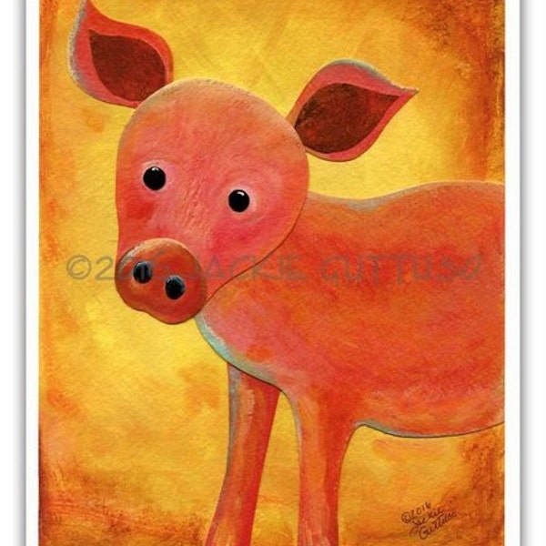Acrylic pig painting print, 8 x 10" Giclee, Animal collage art, Farm nursery art, Farm animal decor, Whimsical pig gift, Pink pig art