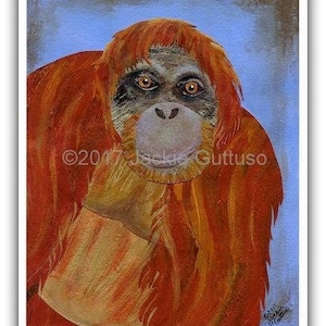 Orangutan art print, 8 x 10&quot; Giclee, Collage, Jungle animal nursery art, Illustration, Acrylic ape painting print, Rainforest animal, Decor