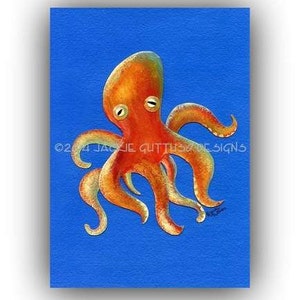 Octopus, Archives impression 5 x 7, impression de peinture acrylique octopus, océan art, nautique enfants art, art Teen, collage animaux de mer, décor de plage image 1