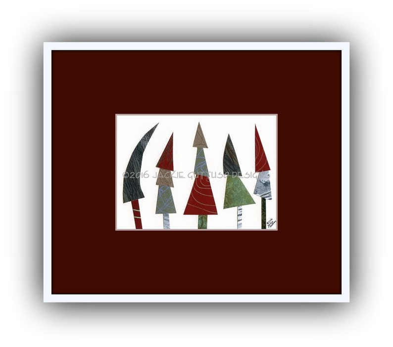 5 x 7 Christmas tree art, Giclee, Gift under 25, Seasonal decor, Acrylic painting print , Whimsical tree collage, Winter farmhouse image 7