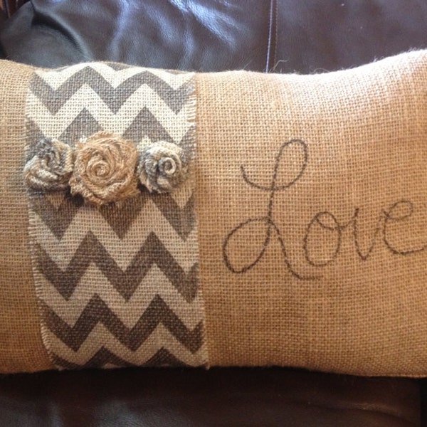 Burlap Pillow with Chevron Stripe