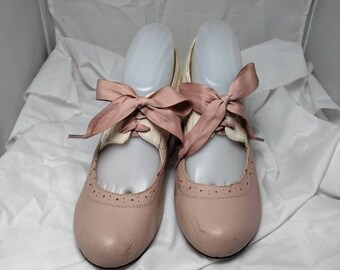 Super Awesome Looking, Vintage Style 3 Inch Pumps With Pink Laces in need of TLC.