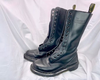 14 Hole Black Leather Unisex Doc Marten Boots, Size 5US Men's, Made in China
