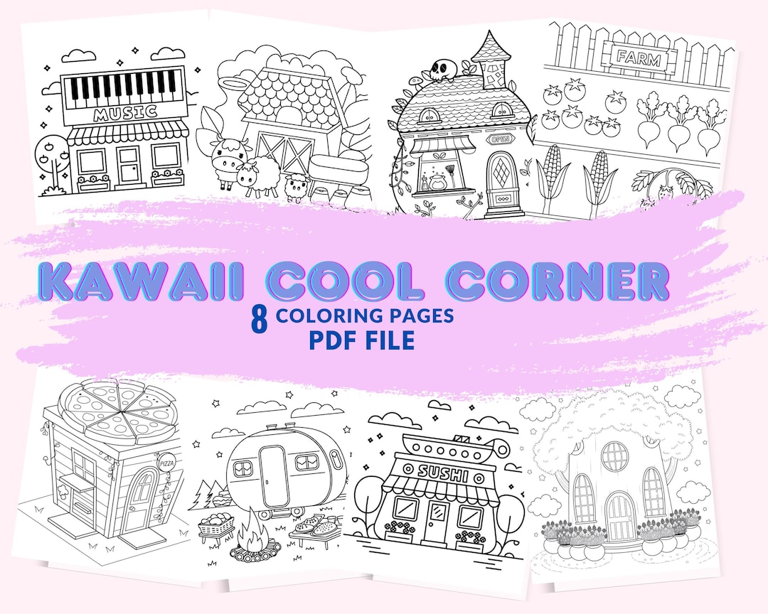 Kawaii City Storefront Coloring Pages for Adults Urban Sketch Style ...
