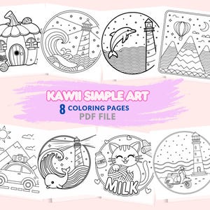 Pagine da colorare Kawii Simple Art per adulti / Libro da colorare digitale stampabile