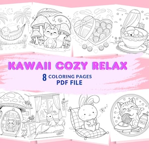 Kawaii Cozy Relax Coloring Pages per adulti / Libro da colorare digitale stampabile