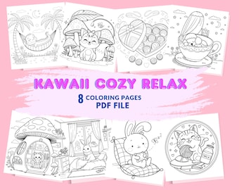 Coloriages Kawaii Cosy Relax à colorier pour adultes | Livre de coloriage numérique imprimable
