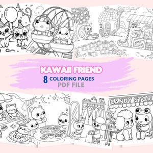 Pagine da colorare di amici kawaii per adulti / Libro da colorare digitale stampabile