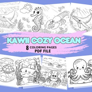 Pagine da colorare Kawaii Cozy Ocean per adulti / Libro da colorare digitale stampabile