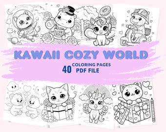 40 Kawaii Cozy World Coloring Pages for Adults | Printable Digital Coloring Book