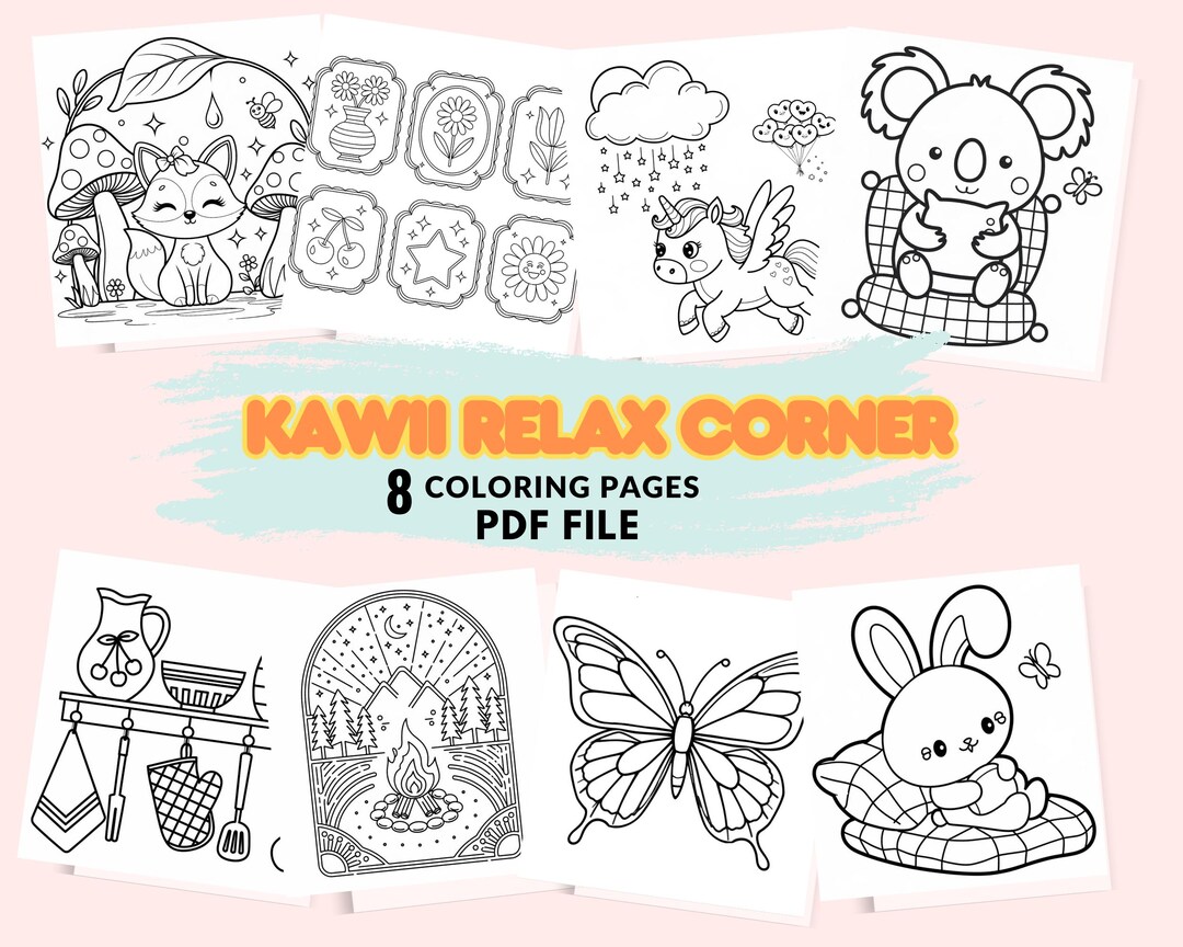 Kawii Relax Corner Coloring Pages for Adults | Printable Digital ...