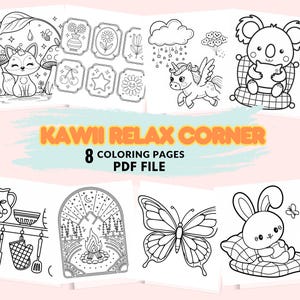 Pagine da colorare Kawii Relax Corner per adulti / Libro da colorare digitale stampabile