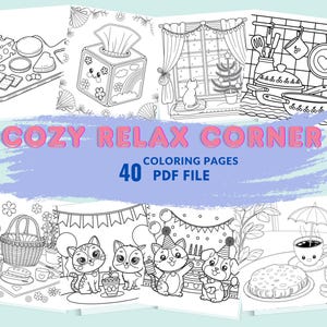 40 pagine da colorare Cozy Relax Corner per adulti / Libro da colorare digitale stampabile