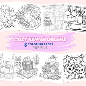 Pagine da colorare Cozy Kawii Dream per adulti / Libro da colorare digitale stampabile