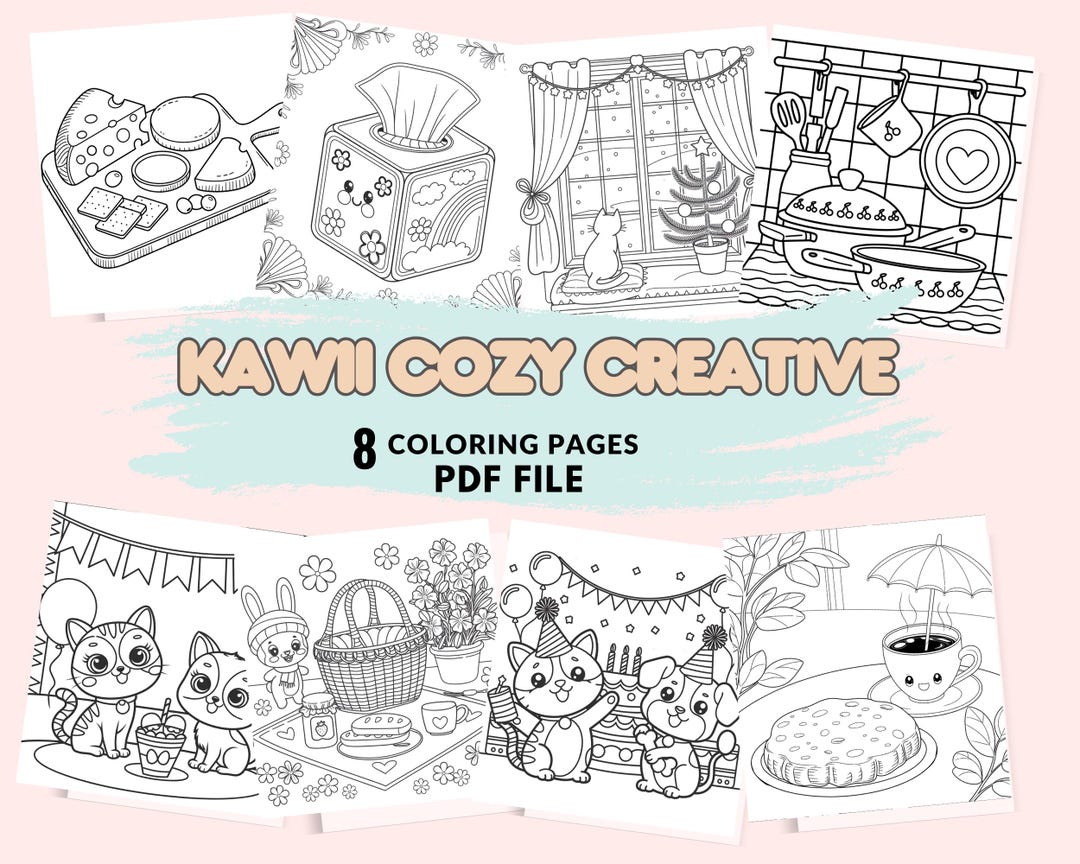 Kawii Cozy Creative Coloring Pages for Adults | Printable Digital ...