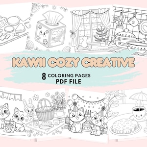 Pagine da colorare creative e accoglienti Kawii per adulti / Libro da colorare digitale stampabile