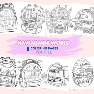 Pagine da colorare Kawaii Mini World per adulti / Libro da colorare digitale stampabile