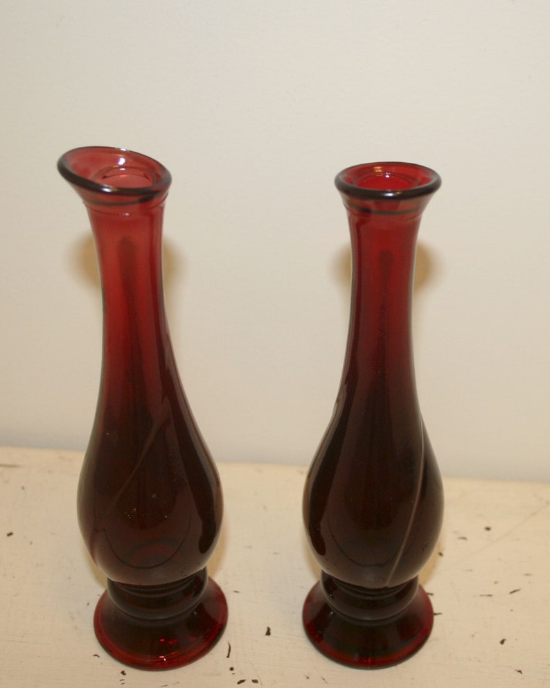 Vintage Avon Ruby Red Pair of Vases Etsy