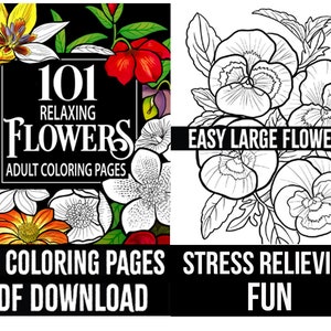101 fleurs - Coloriages pour adultes faciles à imprimer, dessins de fleurs, bouquets de fleurs, décorations florales, motifs floraux, téléchargement PDF