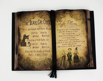 Black Cat Curse and Life Potion Spell Book, Hocus Pocus Inspired